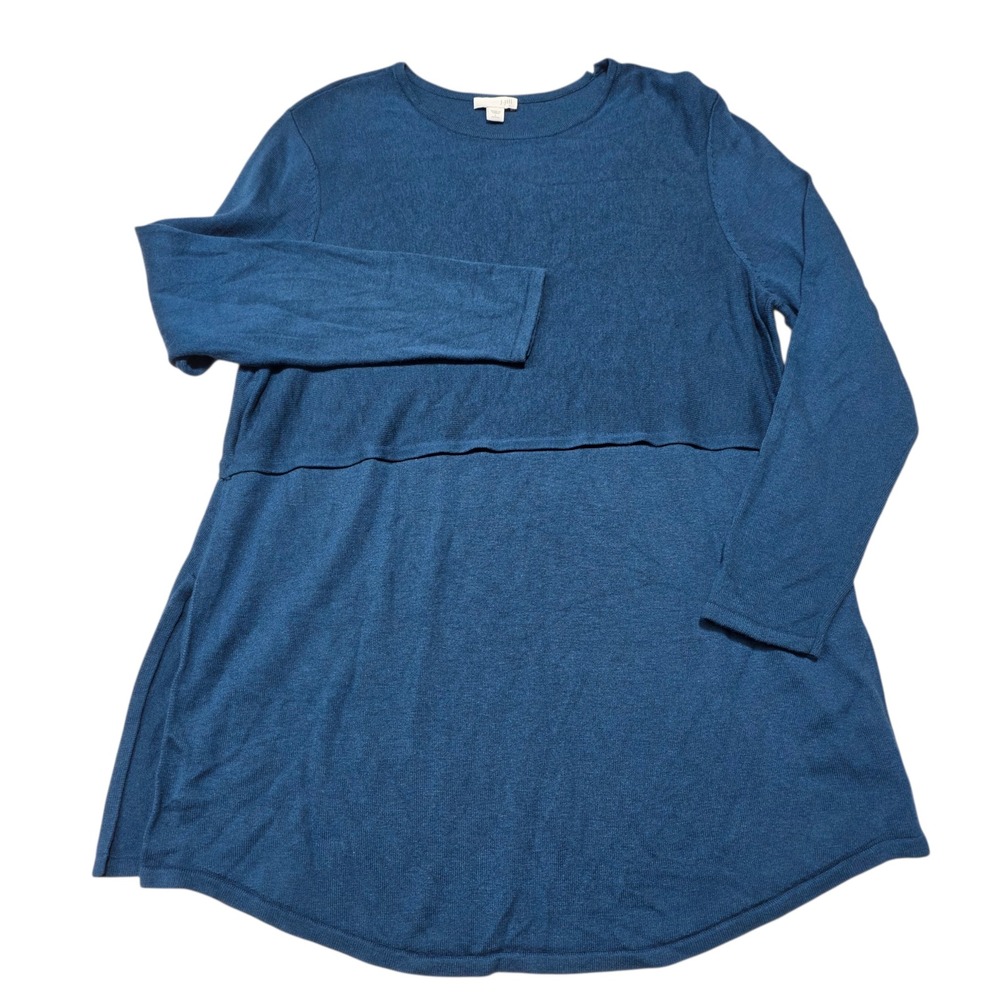 J.Jill Tunic Sweater Womens Large Petite Blue Wool Blend Long Sleeve Pullover